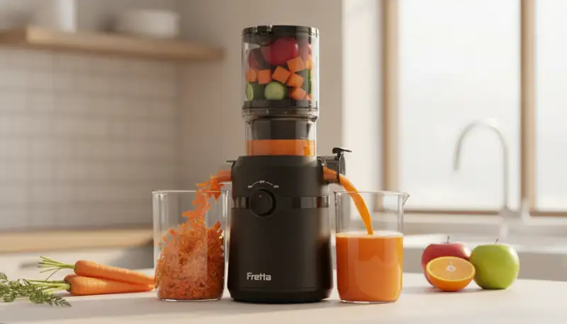 Der Slow Juicer, der ganze Früchte schluckt: Nie wieder mühsames Vorschneiden!